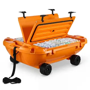 Floating Cooler 40 Qt Amphibious Ice Chest With Dry Storage, Wheels And Tow Rope, Durable BPA-Free LLDPE Construction For Water And Land Use, Stable Cruising On Lake River Pool Beach Kayak, Orange, Drain Plug And Leak-Proof Lid