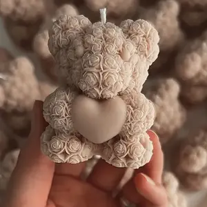 Heart Rose Bear Wax Candle Mold, Valentine's Day Decoration Gift, DIY Gypsum Making, Drip Glue Handmade, DIY Kit, Suitable for Wedding Christmas