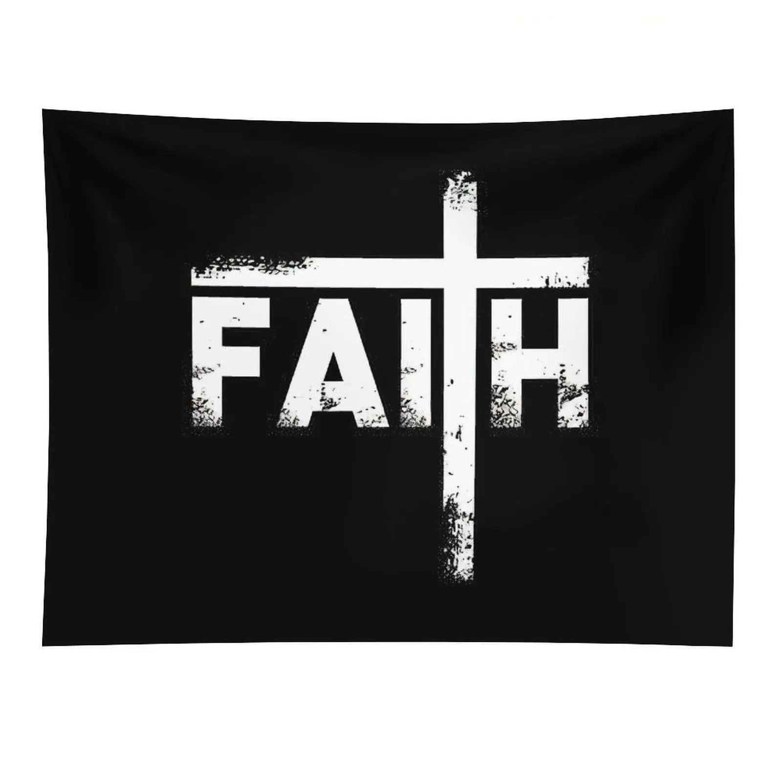 Faith Cross Tapestry Black White Christian Religious Wall Hanging Decor