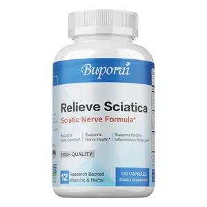 Buporai Sciatic Nerve Health Support Supplement supports a healthy inflammatory response and replenishes nutrients such as Vitamin B2, Vitamin B6, and Vitamin B12. Each bottle contains 120 capsules, a 60-day supply.