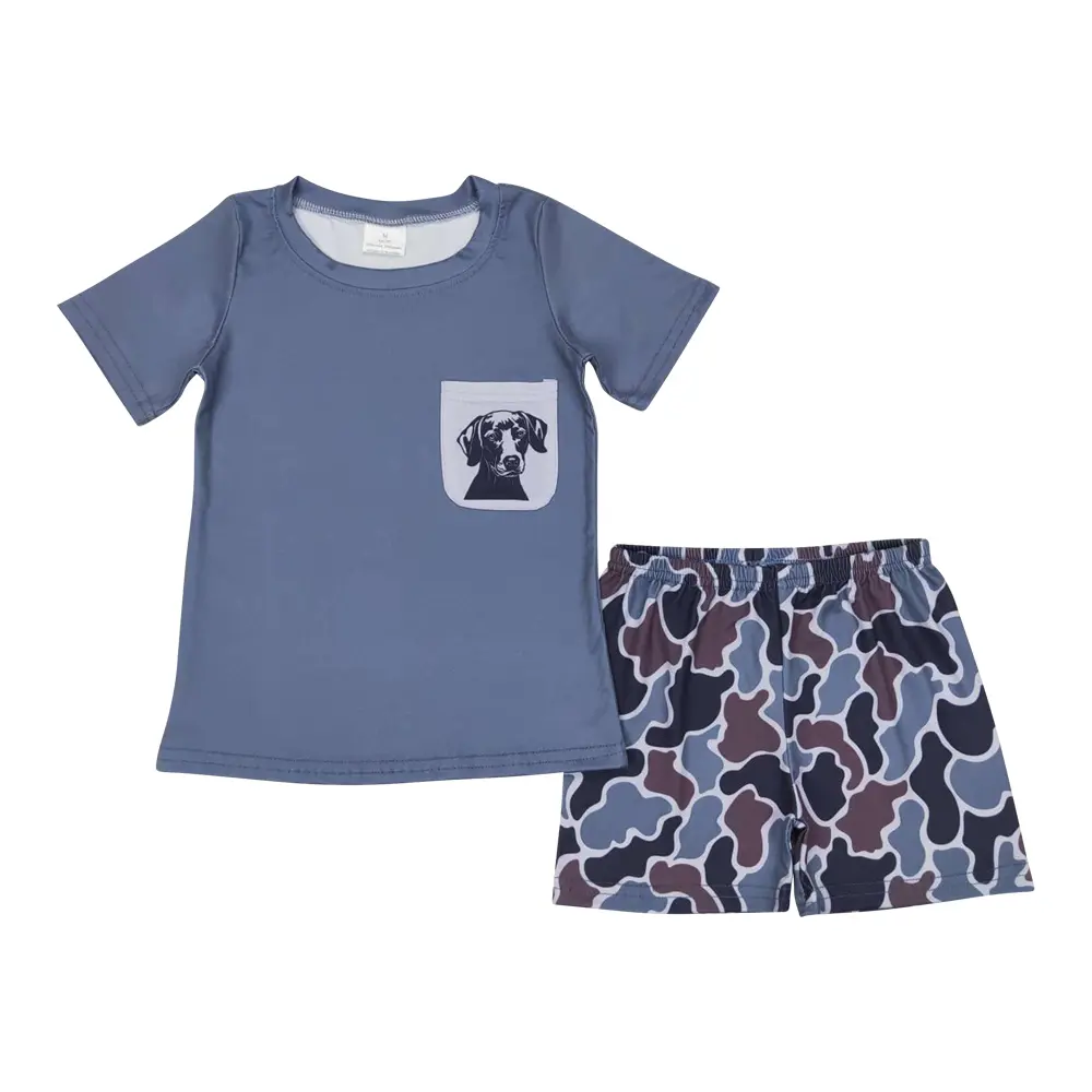 Baby Boy Clothes Summer 2-Piece Casual Suit - Camouflage Milk Silk Short-Sleeve Top, Blue Shorts, Size 12-18M (BSSO0304), 2-Piece Suit, 6-12M, Basic