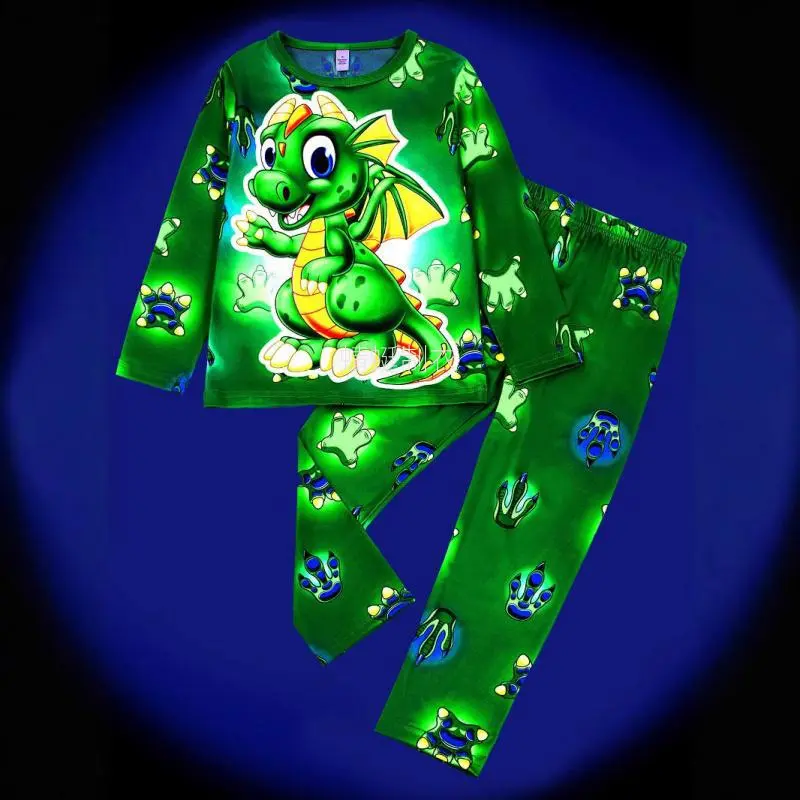 NewBoys' Luminous Cute Dinosaur Pattern Casual and laid Pajamas Set