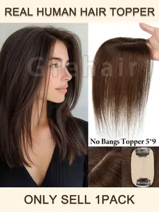 Real Human Hair Topper, Lightweight Invisible Root Booster, Voluminous High Crown Bangs, Soft curtain bangs, almost no bangs look Natural Looking Hair Extension 8-14inch Black Brown