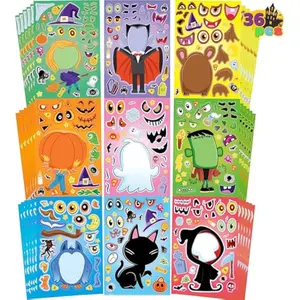 36 Pcs Halloween Make a Face Stickers for Kids, Crafts Party Supplies, Halloween Party Favor, Funny Stickers with 9 Designs, Classroom Art Activities Games Goodies Treats