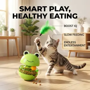 Cat Interactive Slow Feeder, Smart Cat Puzzle Feeder Toy, Pet Snack Dispenser, Roly Poly Toy, Funny Frog Wobbler Dispenses Treats, Interactive 360° Rolling Ball to Stop Boredom & Anxiety for Home Alone Cats