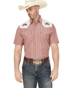 Ely Walker Men's Flag Yoke Striped Short Sleeve Pearl Snap Western Shirt - 2036001-Rd
