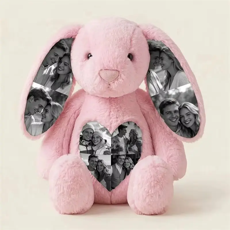 Custom Bunny Stuffed Animal - Personalized Keepsake Gift for Couples - Soft Flocking Material - 28CM/40CM Sizes - Heat Transfer Printing - Ideal for Anniversaries & Special Occasions
