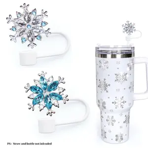 New Straw Toppers Set,Shiny snowflake style Straw Covers Compatible with Cups 30&40 Oz Dust-proof for 0.39" Diameter Straws Christmas and New Year Themed straw Toppers,outdoor camping party Activities 1pc/2pcs