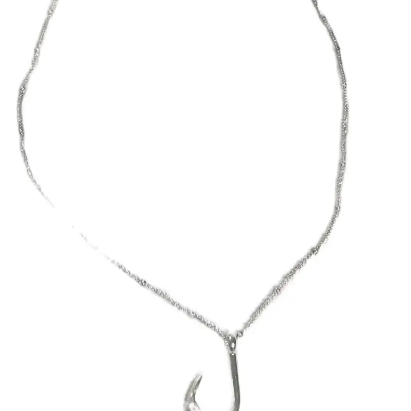 Stainless Steel Silver Fish Hook Necklace - Homemade Jewelry Accessory