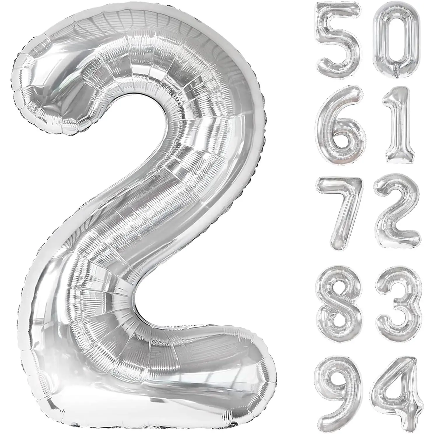 Silver 2 Balloon, Number Balloonss 40 Inch, 2nd Balloon Number Birthday Decorations, Two Second Birthday Party Supplies, Number 2 Balloon