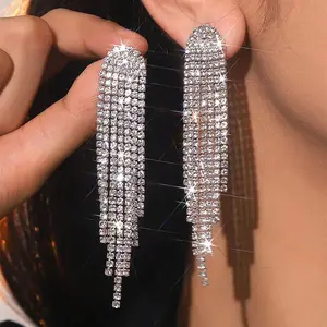 2026 Full Diamond Tassel Earrings Goddess Style Long Stud Drop Earrings High-End New Style for Elegant Look