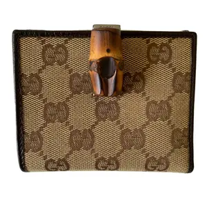 Pre-owned GUCCI Wallet Small Leather Goods bamboo monogram compact Authentic with COA and box