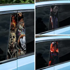 1PC Horror Movie Villain Car B-Pillar Vinyl Decal, Scratch-Resistant Waterproof Personalized Auto Decoration Sticker for Halloween