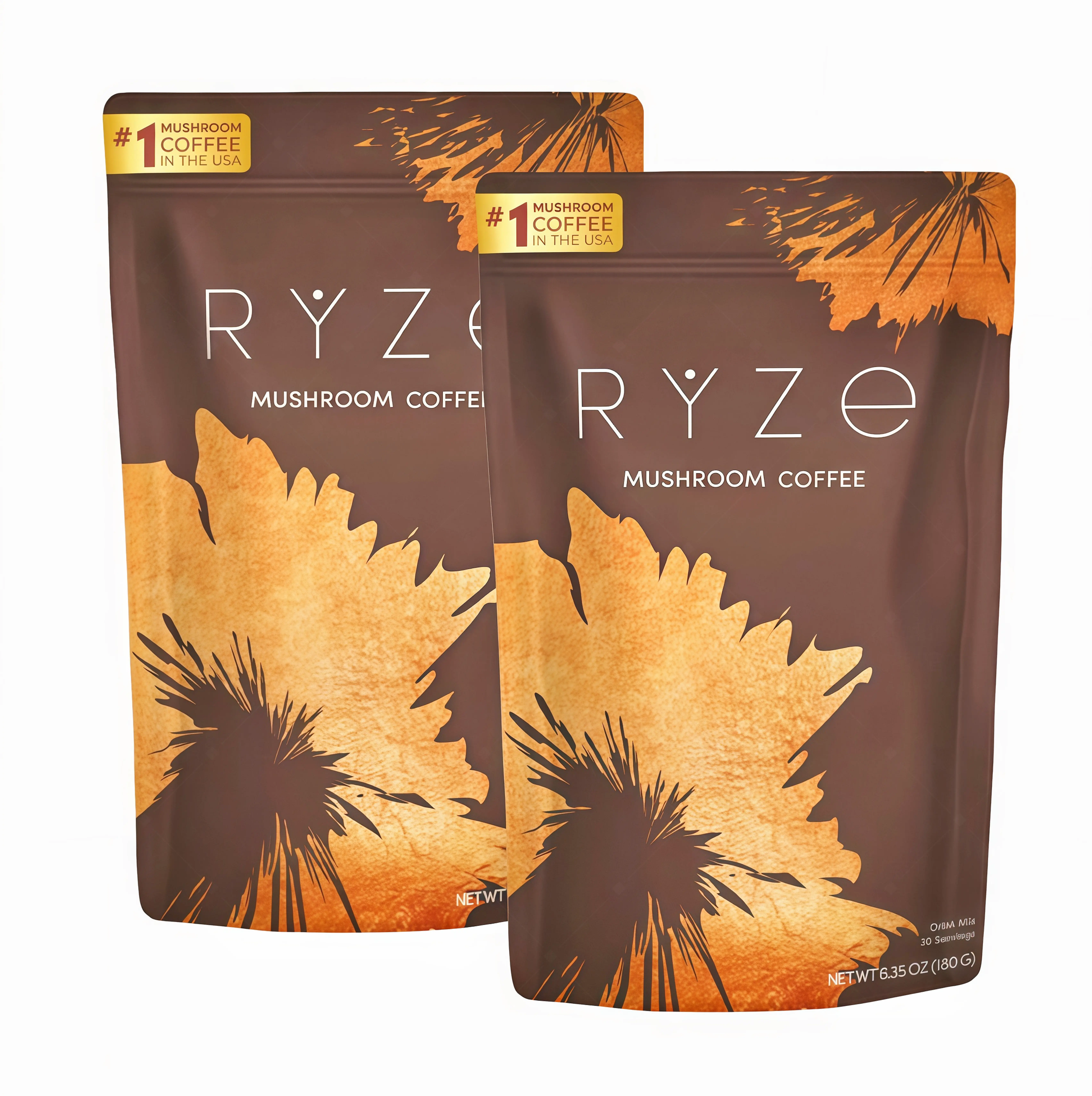 2 Pack RYZE Mushroom Coffee USDA Organic with 6 Adaptogenic Mushrooms and MCT Oil JY USA Grown Instant Coffee for Better Energy, Focus, Digestion, Immunity with Turkey Tail, Shitake, Lion's Mane, 30 Servings Vitamin