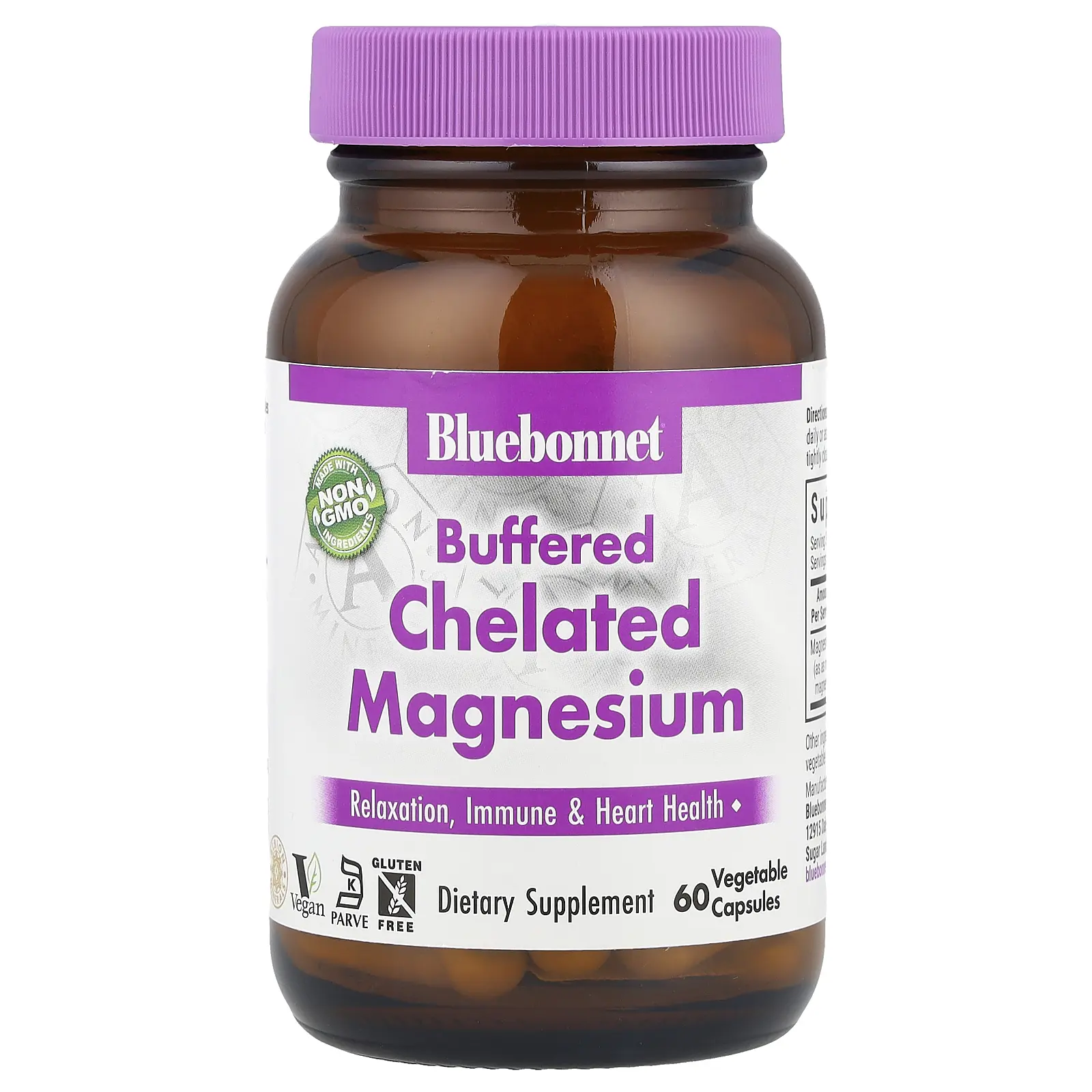 Bluebonnet Nutrition Buffered Chelated Magnesium, 60 Vegetable Capsules (200 mg per Capsule)