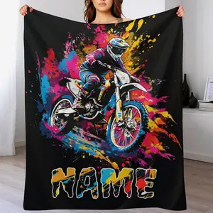 Custom Name Motorcycle-Themed Blanket - Personalized Name Gift ,Suit for The Sofa, Bed, Travel, Camping, Living Room, Office, Chair，Gifts for Family or Child  ,Friend , Send your custom text via shop chat to personalize