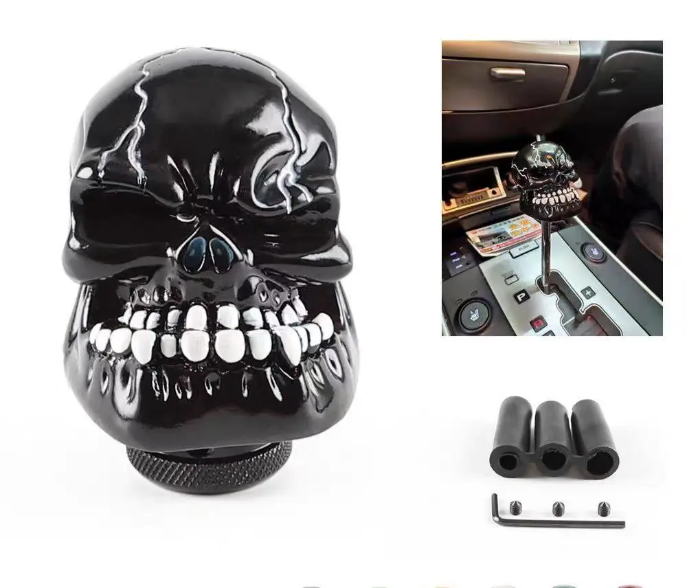 Cool Skull Design Car Shift Knob, Easy to Install Manual Auto Gear Head Replacement for Trucks & Sedans metal frame