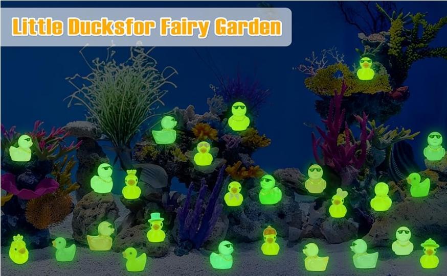 80 Pcs Mini Resin Ducks, Tiny Duck Animals Figures to Hide Plastic Glitter Little Ducks Glow in The Dark for Fairy Garden Dollhouse Miniature Landscape Fish Tank Aquarium Decor