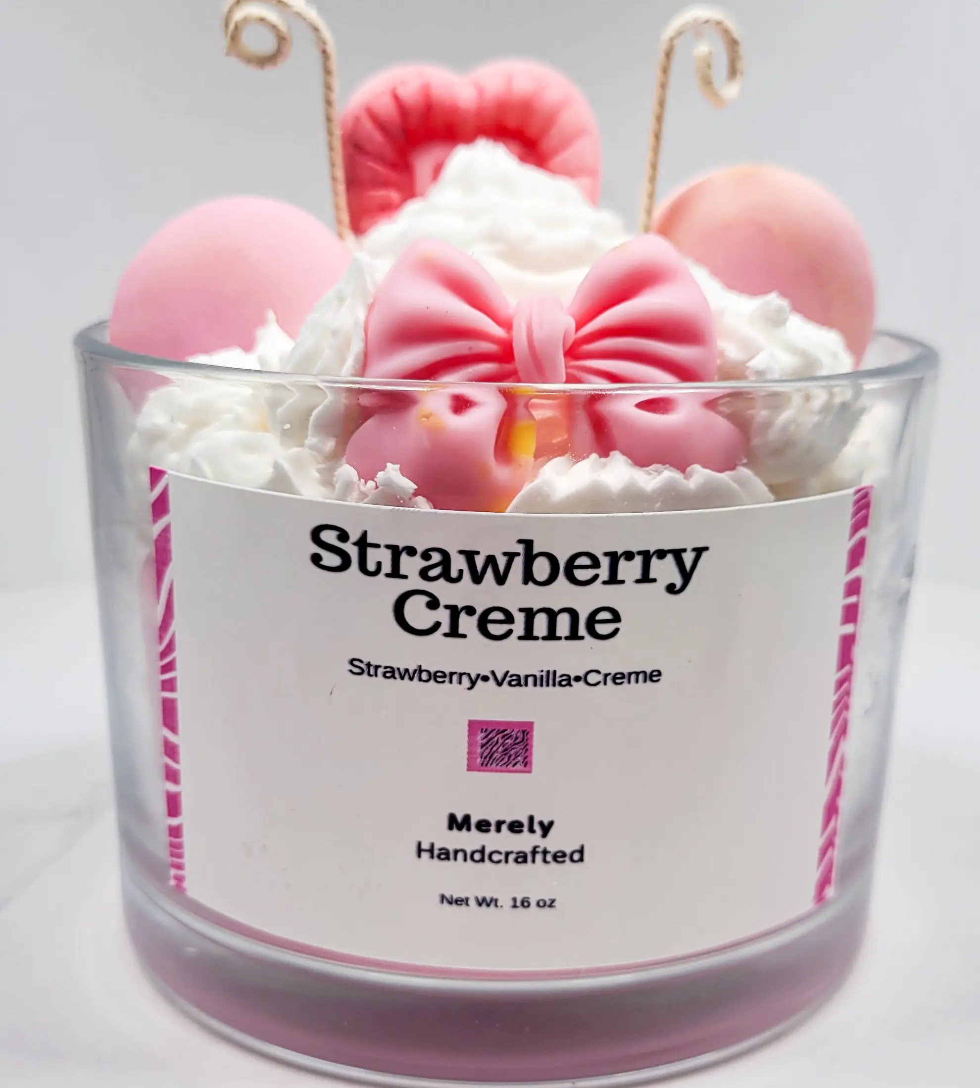 Merely Handcrafted Strawberry Cream Dessert Candle - Hand-Poured Smooth Glass Aroma Candle, Sweet Bakery Treat for Home Decoration