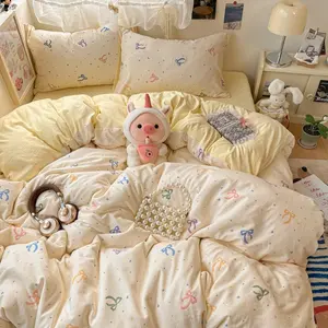 3pcs Fresh Cotton Decorative Bedding Set, Includes 1 Fitted Sheet and 2 Pillowcases, Soft Breathable Fabric, Zippered, All Seasons