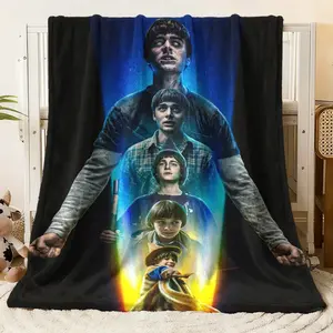 Stranger Things Themed Flannel Fleece Blanket for Adults, Soft Warm Throw Blanket with Iconic Character Design, Ideal for Couch, Bed, Living Room Decor & Cozy Relaxation