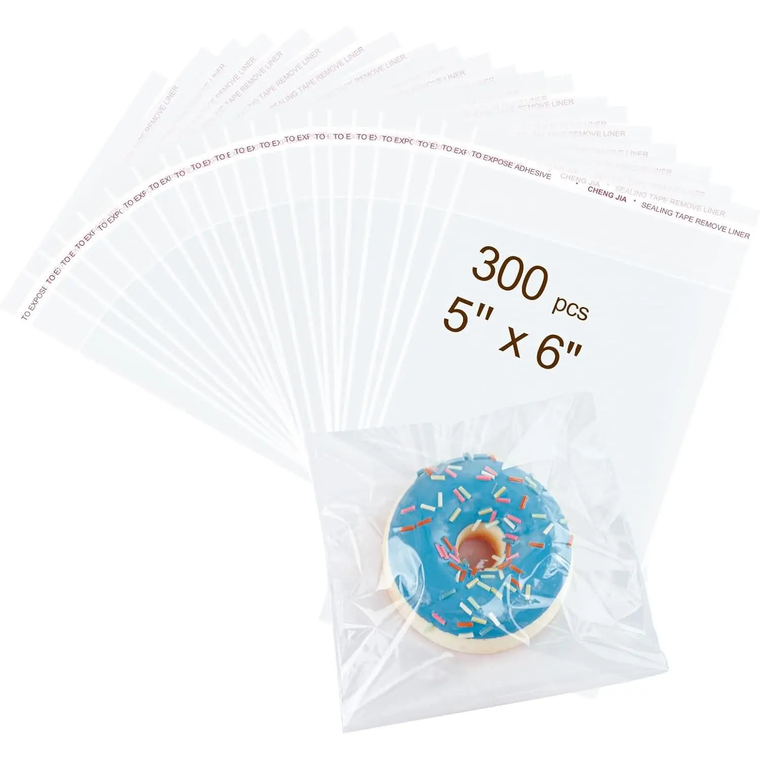 300 count Clear Self Sealing Cellophane Bags - Cookie, Candy & Bread Bags (5x6 Inches)