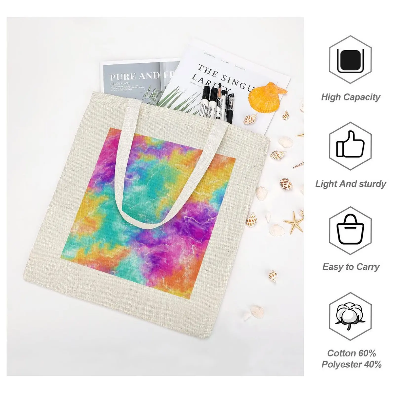 Artistic Canvas Tote Bag - Heavy Duty Cotton Reusable Grocery Bag - Large Capacity Shoulder Handbag for Shopping, Work, Travel & Beach - Eco-Friendly Daily Carryall