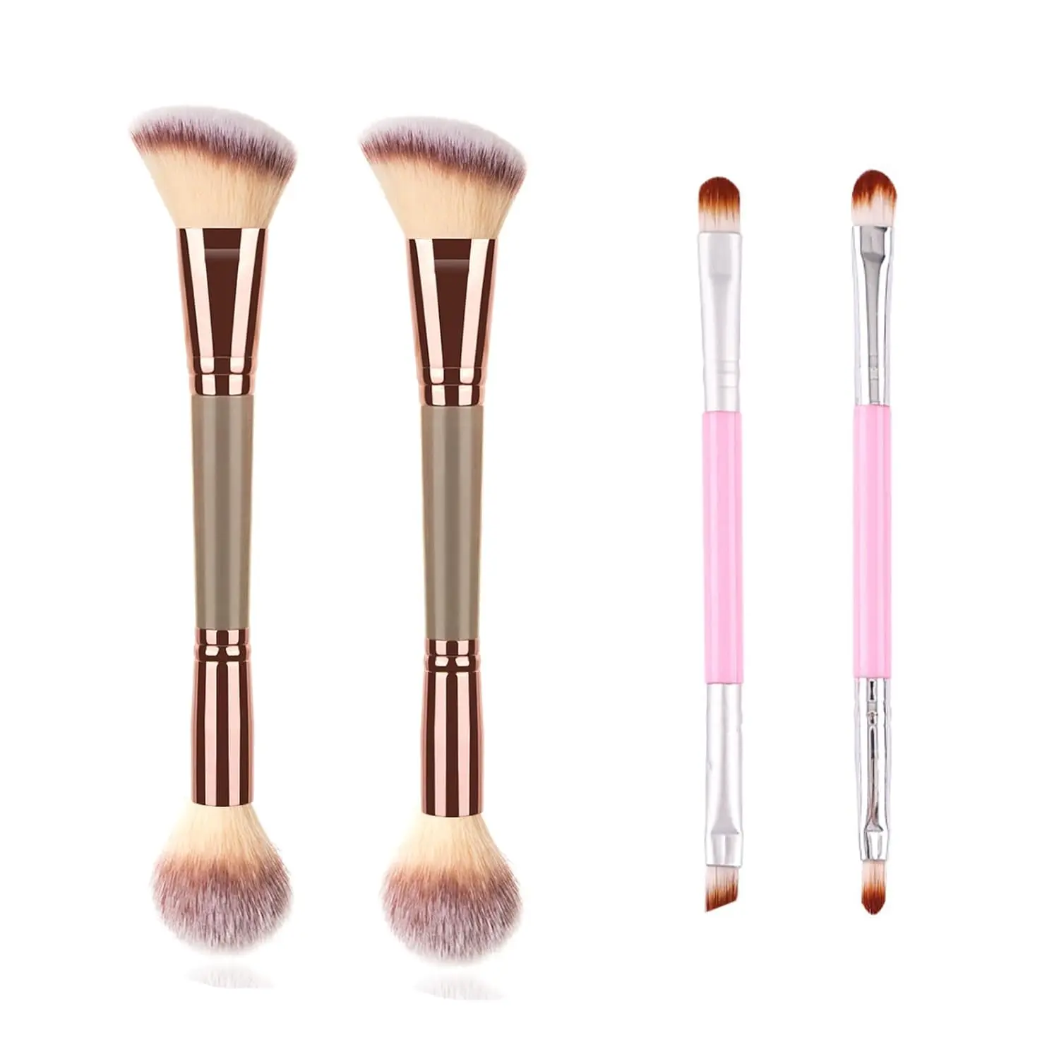 Luxe 4Pcs Dual-ended Makeup Brushes for Contouring, Blending, and Bronzing with 105mm Rod Length and 21mm Handle