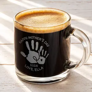 Personalized Glass Mug | Mothers Day Handprint | Custom Engraved Drinkware