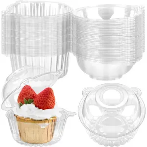 100ct Disposable Clear Plastic Individual Cupcake Containers Single Cupcake Carrier with Dome Lid for To-Go Dessert Muffin Cheesecake Pastries