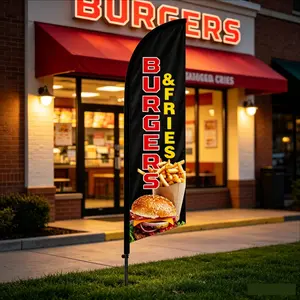 6.5 Ft Feather Flag for Fast Food Stores, Waterproof Durable Polyester, Wind-Resistant Outdoor Banner, Easy Setup for Promotions