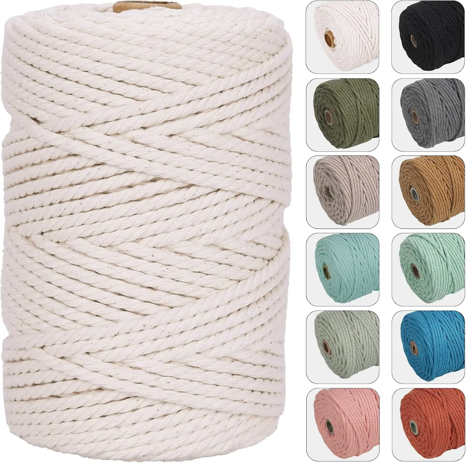 4mm 109yards Macrame Cord Natural Color Cotton Rope for Wall Hanging, Plant Hangers, Crafts, Knitting
