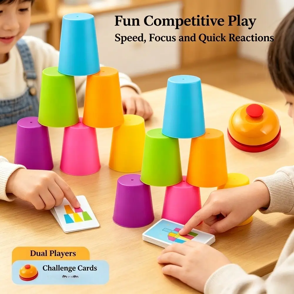 Racing Stacking Cup Game Set - 1-2 Player Competitive Board Game, Kids' Early Education Sensory Toy for Hand-Eye Coordination Training, Ideal for Family Gatherings Tabletop Play
