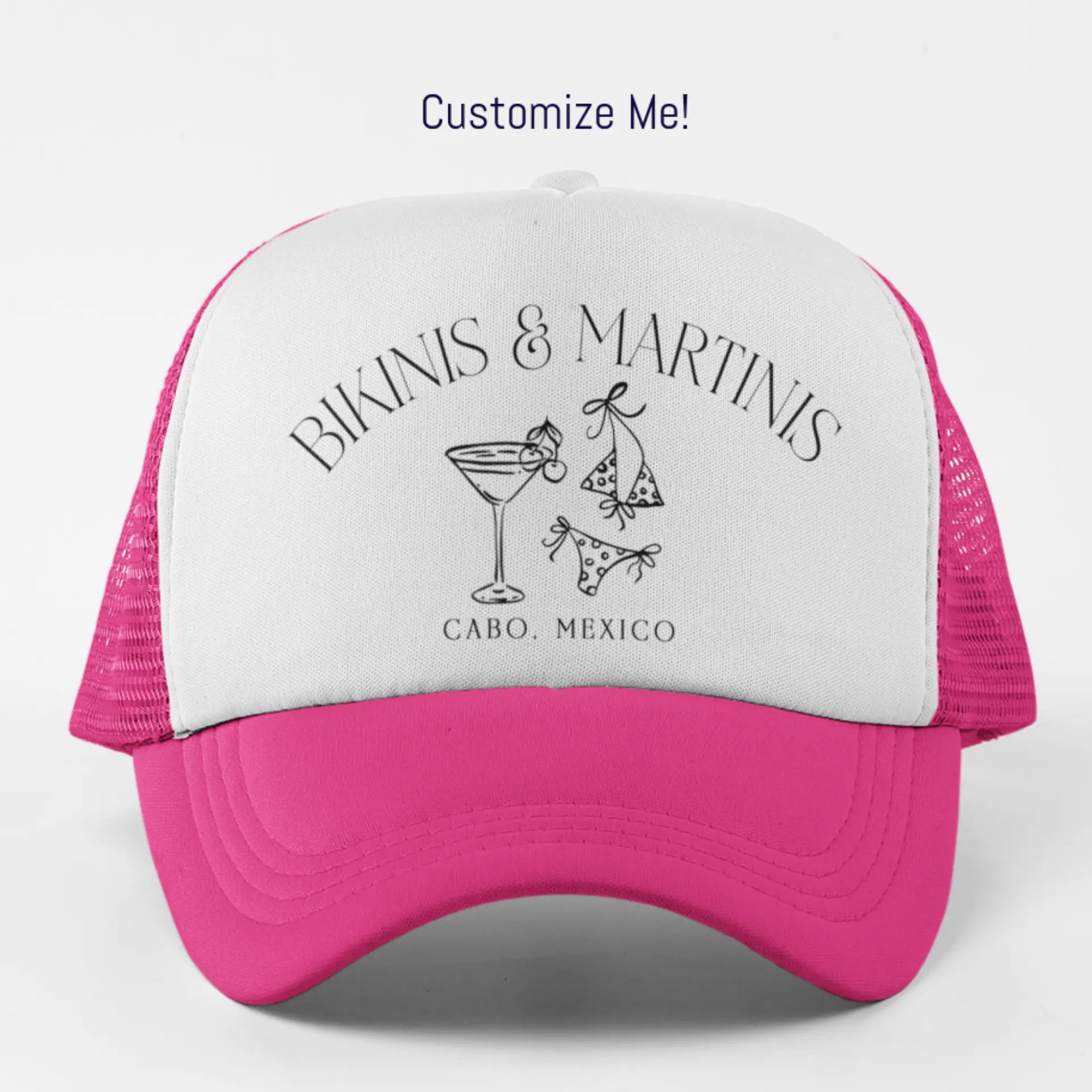 Custom Bachelorette Party Trucker Hat – Personalized Bikini and Martini Design | Bridal Party Hats, Bridesmaid Gifts, Beach Bachelorette Weekend Accessories, Matching Group Hats