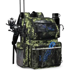 Fishing Backpack, Large Water Resistant Tackle Bag Storage Fishing Gear and Equipment, Built-in Cooler Compartment Green