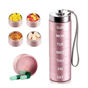 Metal WeeklyPill Organizer Stable & Anti-Tip Design Portable 7-Day Vitamin Organizer Stackable Waterproof Moisture Proof Large Pill Container for Vitamin, Fish Oil, Supplement