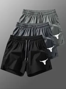 Men's Bull Head Print Boxer Briefs Set, Breathable Comfy Underwear for Daily Wear, Casual Men's Underwear for Summer