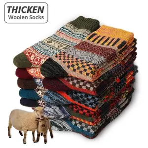 5-Pack Men’s Thick Wool Winter Socks - Retro Colorful - Perfect for Snow Boots EU 38-44