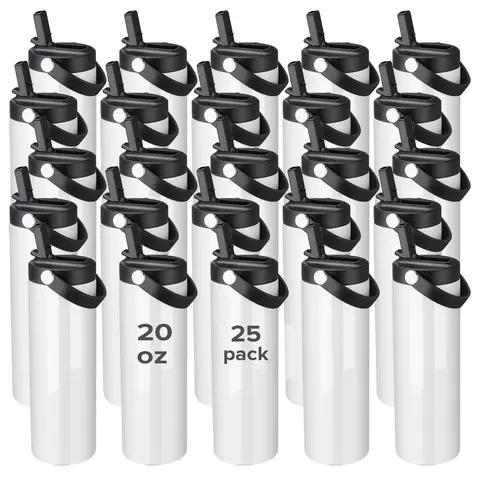 FASTSUB 20 oz Insulated Sublimation Tumbler - Skinny Stainless Steel Water Bottle, Custom Print, Sublimation Coated Finish, Airtight Leak-Proof Lid, Handy Grip Top Handle, Sippy-Up Straw, Vacuum Insulation, Reusable Gym Bottle