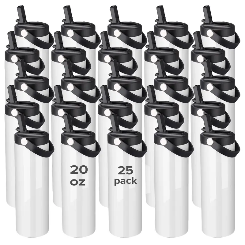 FASTSUB 20 oz Insulated Sublimation Tumbler - Skinny Stainless Steel Water Bottle, Custom Print, Sublimation Coated Finish, Airtight Leak-Proof Lid, Handy Grip Top Handle, Sippy-Up Straw, Vacuum Insulation, Reusable Gym Bottle