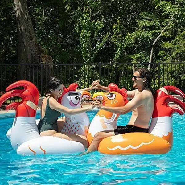 Chicken Fight Inflatable Pool Float Set - Includes 2 Giant Battle Ride-Ons - Flip Your Friends to Win! - Summer Fun