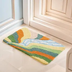 Anti Slip Bathroom Carpet, Ultra Soft Absorbent Pad, Thick Plush Bath Mat, Washable, Suitable for Shower and Bathtub, Retro Style