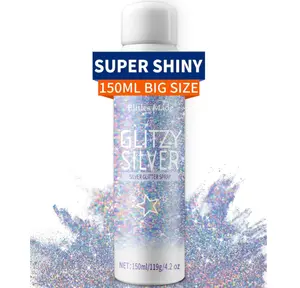 Hair Glitter Body Glitter Spray, 150ML Glitter Hairspray Holographic Silver Glitter Spray for Hair and Body, Hair Glitter for Kids Women, Body Shimmer Festival Makeup 4.2 Fl Oz