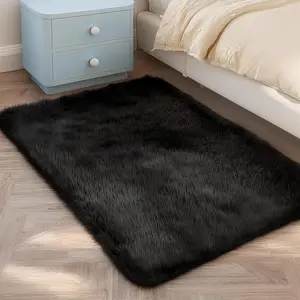 Black Shag Nursery Rug, 2x3 Ultra-Soft Fluffy Plush Small Carpet - Easy-Clean Modern Area Rug for Bedroom Bedside, Kids Room