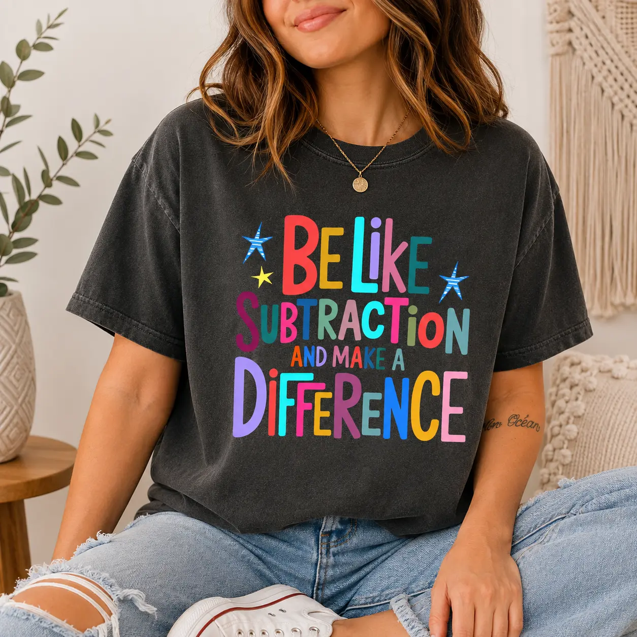 Funny Math Teacher Tee – Comfort Colors Style “Be Like Subtraction and Make a Difference” Graphic Shirt, Back‑to‑School STEM Classroom Pun Top