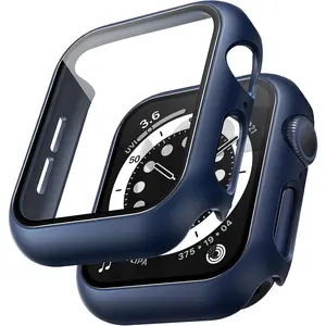 TAURI 2 Pack Hard Case Designed for Apple Watch Se/Series 6/5/4 40Mm with 9H Tempered Glass Screen Protector, [Touch Sensitive] [Full Coverage] Slim Bumper Protective Cover, Blue TAURI
