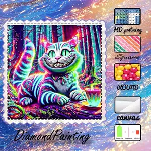 DIY 5D Velvet Fabric Diamond Painting Kit, AB Diamonds, Fairy Dust Diamonds, Crystal Diamonds Cartoon Cat, Colorful, Forest Diamond Embroidery, Special Craft Diamond Art Kit, Wall Decoration, Gift for Family, Loved Ones, and Friends, Handmade Gifts