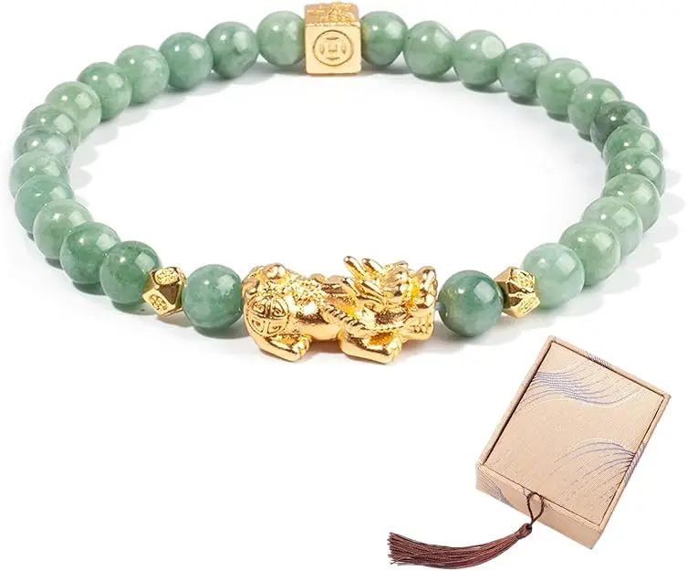 Women's Green Jade Feng Shui Lucky Bracelet - Non-Natural Crystal Jewelry Accessory, Auspicious Charm for Adults, Aligns with Ancient Beliefs to Enhance Energy, Ideal for Daily Wear
