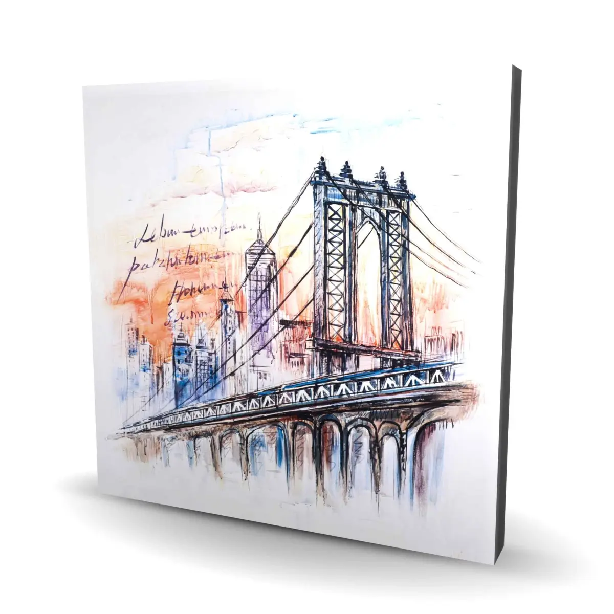 Begin Home Decor C1RC2424GG7GYT 24 x 24 in. Bridge Sketch - Orange Illustrative Canvas for Home Decor