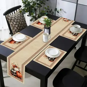 1 piece/5 piece set/7 piece set, table flag and placemat set, autumn farmhouse checkered pattern dining table runner cutlery set and plate set, suitable for holiday families, picnics, parties, weddings, kitchen decoration